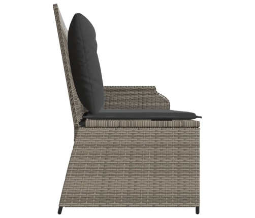 Sillón reclinable de jardín con cojines ratán sintético gris