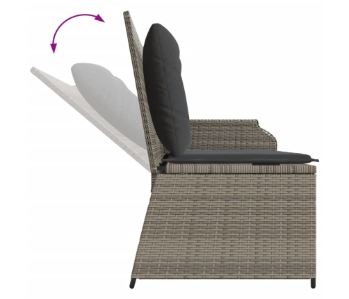 Sillón reclinable de jardín con cojines ratán sintético gris