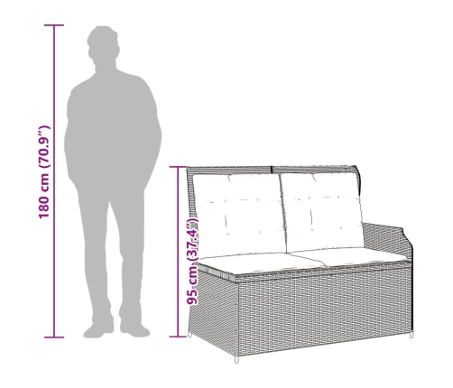 Sillón reclinable de jardín con cojines ratán sintético gris