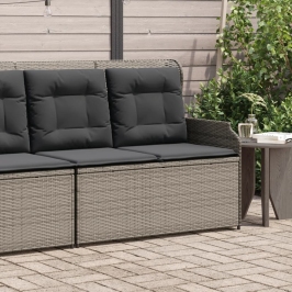 Sillón reclinable de jardín con cojines ratán sintético gris