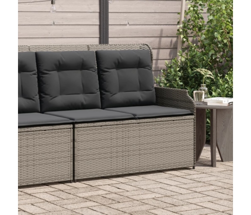 Sillón reclinable de jardín con cojines ratán sintético gris