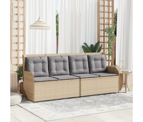 Sillón reclinable de jardín con cojines ratán sintético beige