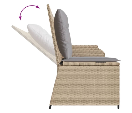 Sillón reclinable de jardín con cojines ratán sintético beige
