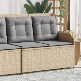 Sillón reclinable de jardín con cojines ratán sintético beige
