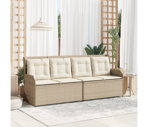 Sillón reclinable de jardín con cojines ratán sintético beige