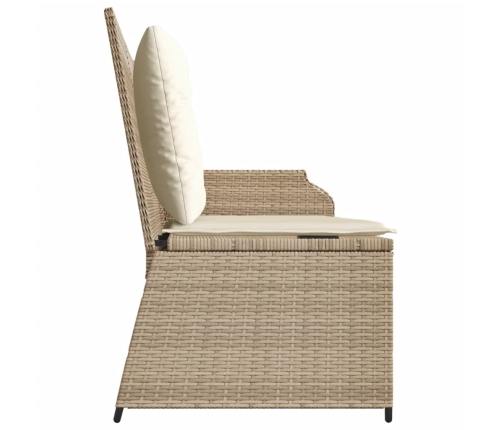 Sillón reclinable de jardín con cojines ratán sintético beige