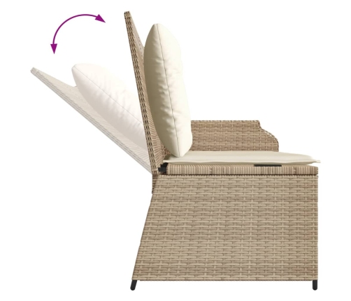 Sillón reclinable de jardín con cojines ratán sintético beige