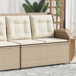 Sillón reclinable de jardín con cojines ratán sintético beige