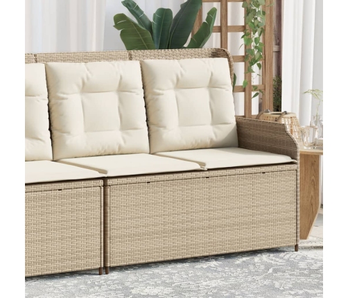 Sillón reclinable de jardín con cojines ratán sintético beige