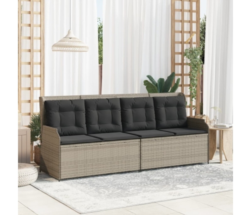 Sillón reclinable de jardín con cojines ratán sintético gris
