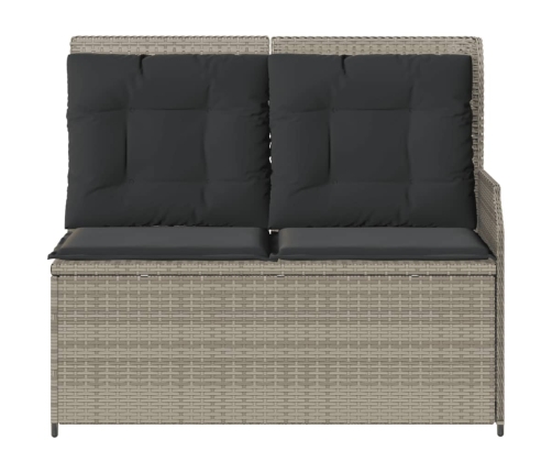 Sillón reclinable de jardín con cojines ratán sintético gris