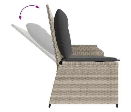 Sillón reclinable de jardín con cojines ratán sintético gris
