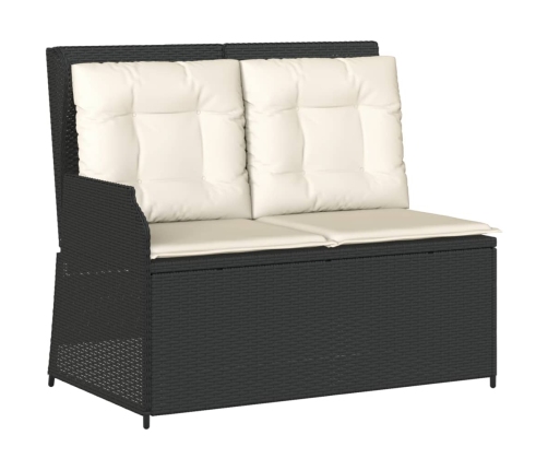 Sillón reclinable de jardín con cojines ratán sintético negro