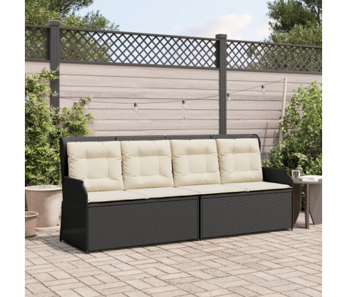 Sillón reclinable de jardín con cojines ratán sintético negro