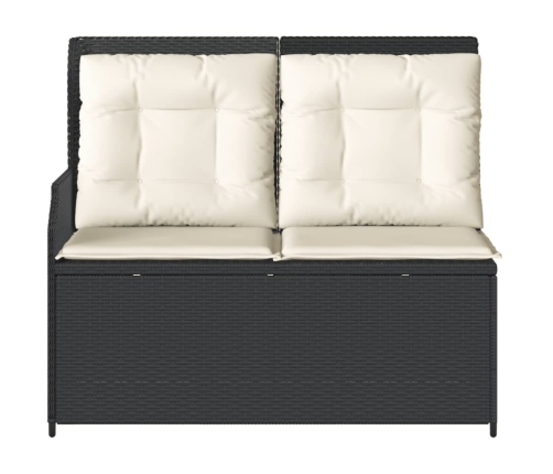 Sillón reclinable de jardín con cojines ratán sintético negro