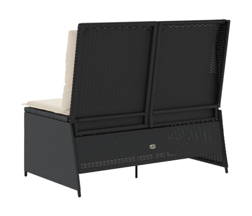 Sillón reclinable de jardín con cojines ratán sintético negro
