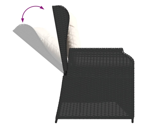 Sillón reclinable de jardín con cojines ratán sintético negro