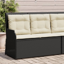Sillón reclinable de jardín con cojines ratán sintético negro