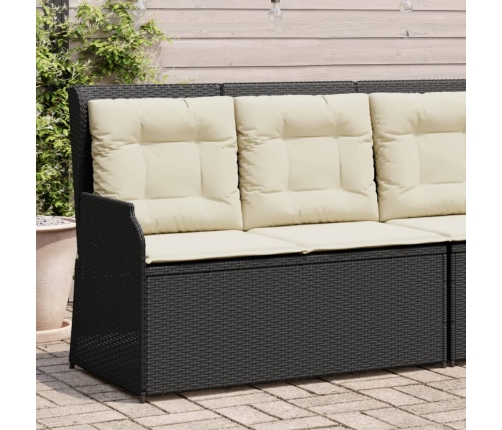 Sillón reclinable de jardín con cojines ratán sintético negro