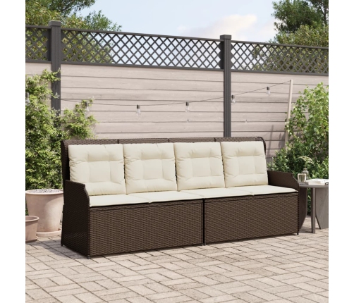 Sillón reclinable de jardín con cojines ratán sintético marrón