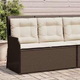 Sillón reclinable de jardín con cojines ratán sintético marrón
