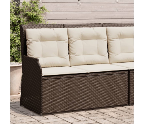 Sillón reclinable de jardín con cojines ratán sintético marrón