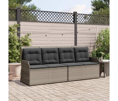 Sillón reclinable de jardín con cojines ratán sintético gris