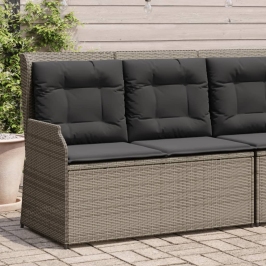 Sillón reclinable de jardín con cojines ratán sintético gris