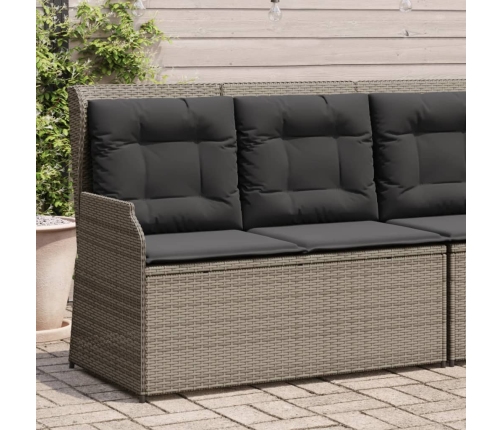 Sillón reclinable de jardín con cojines ratán sintético gris