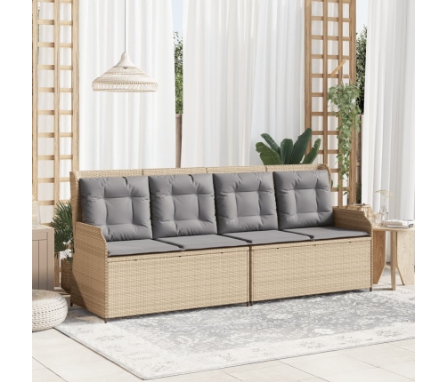 Sillón reclinable de jardín con cojines ratán sintético beige
