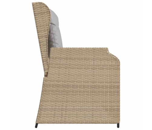 Sillón reclinable de jardín con cojines ratán sintético beige