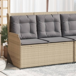 Sillón reclinable de jardín con cojines ratán sintético beige