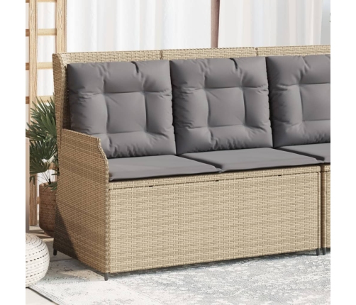 Sillón reclinable de jardín con cojines ratán sintético beige