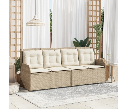 Sillón reclinable de jardín con cojines ratán sintético beige