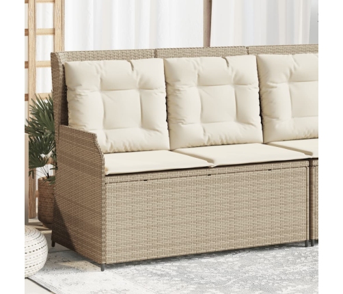 Sillón reclinable de jardín con cojines ratán sintético beige