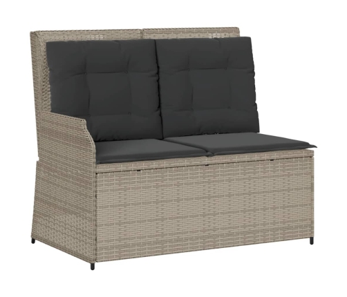 Sillón reclinable de jardín con cojines ratán sintético gris