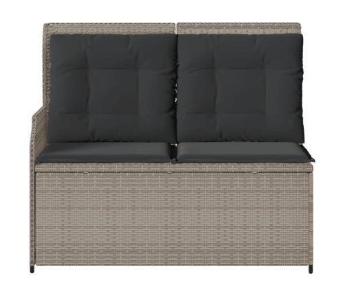 Sillón reclinable de jardín con cojines ratán sintético gris