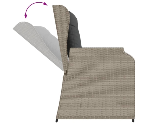 Sillón reclinable de jardín con cojines ratán sintético gris