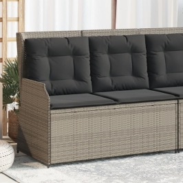 Sillón reclinable de jardín con cojines ratán sintético gris