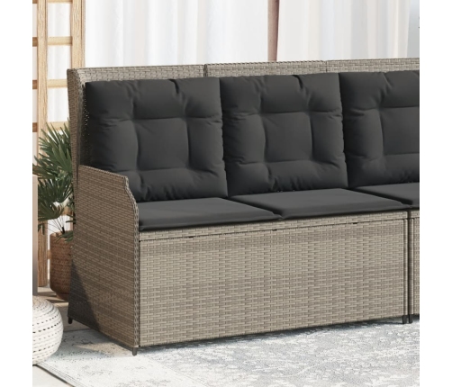 Sillón reclinable de jardín con cojines ratán sintético gris
