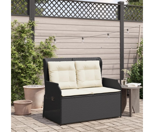 Sillón reclinable de jardín con cojines ratán sintético negro