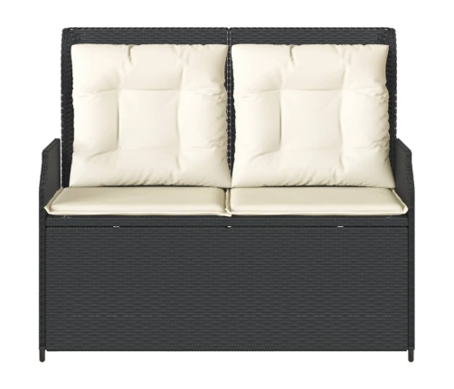 Sillón reclinable de jardín con cojines ratán sintético negro