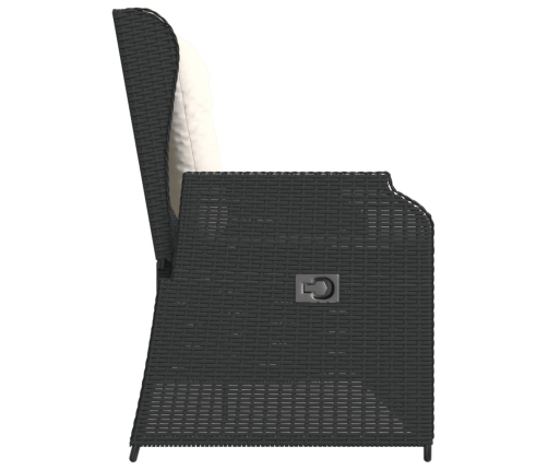 Sillón reclinable de jardín con cojines ratán sintético negro