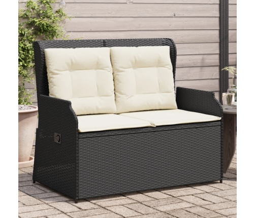 Sillón reclinable de jardín con cojines ratán sintético negro