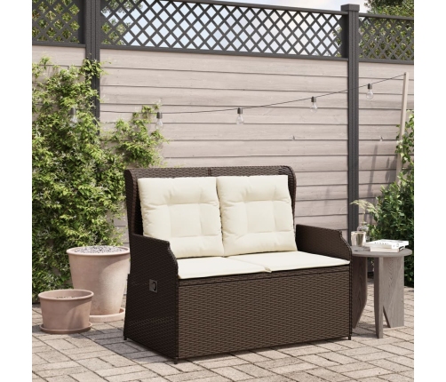 Sillón reclinable de jardín con cojines ratán sintético marrón