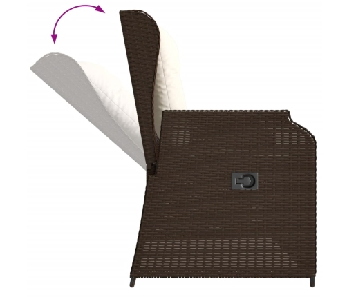 Sillón reclinable de jardín con cojines ratán sintético marrón
