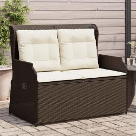 Sillón reclinable de jardín con cojines ratán sintético marrón