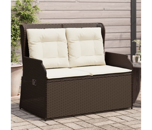 Sillón reclinable de jardín con cojines ratán sintético marrón