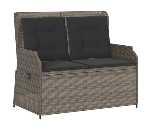 Sillón reclinable de jardín con cojines ratán sintético gris