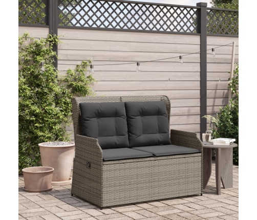 Sillón reclinable de jardín con cojines ratán sintético gris